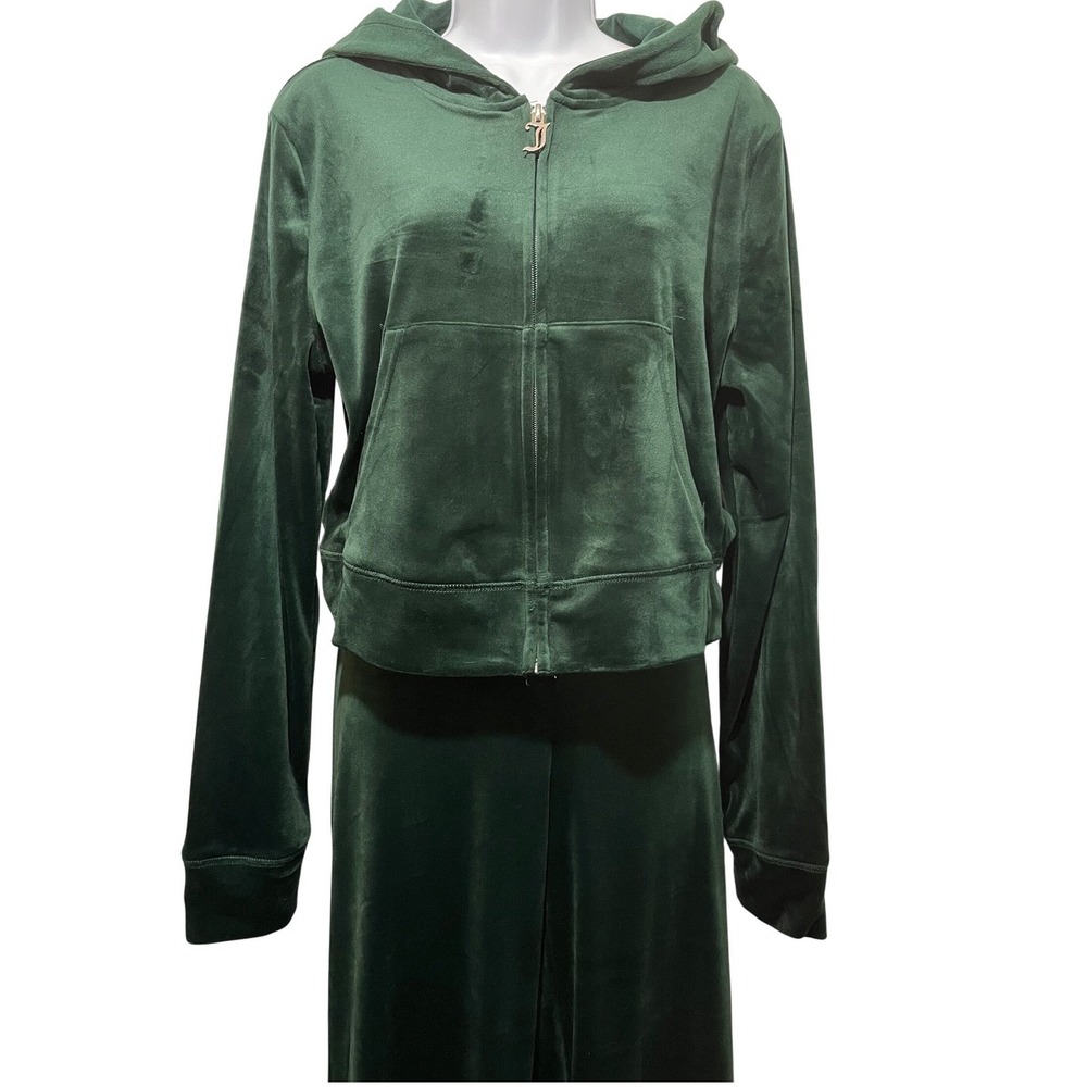 Juicy Couture Pine Green Velour Tracksuit Y2K McBling Hoodie & Pants Set Large‎ - Picture 2 of 7